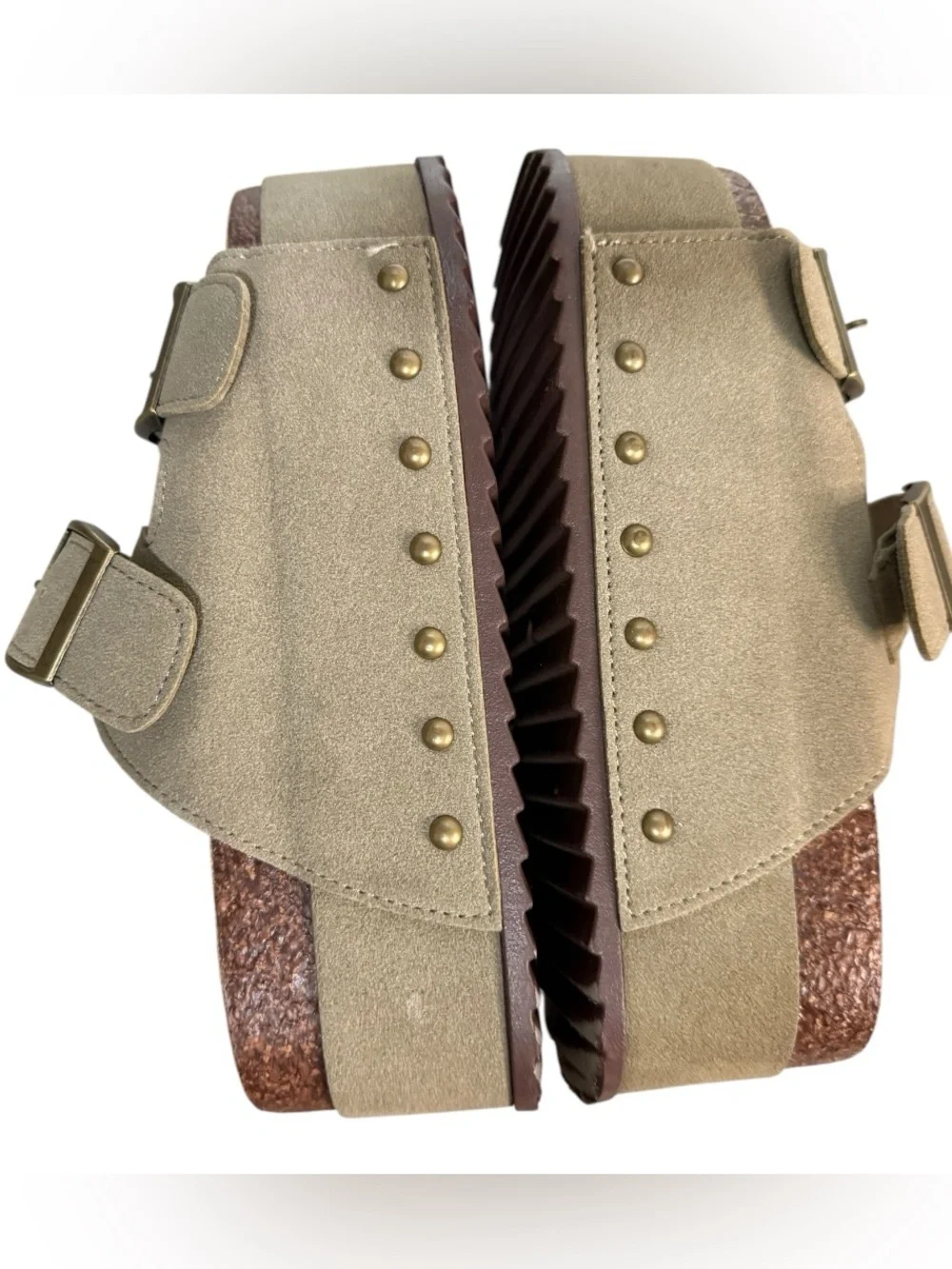 Madden Girl Double Buckle Platform Slide Sandals Taupe Women’s Size 6